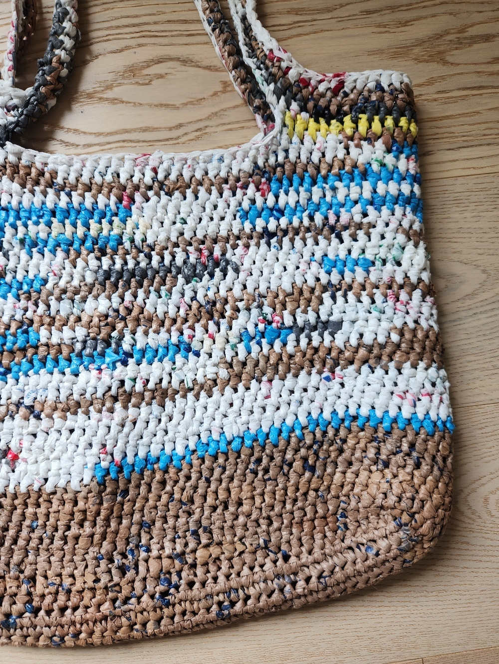 Handmade Upcycled Plarn Recycled Plastic Bag Crotchet Market Tote Eco-Friendly - Picture 9 of 10